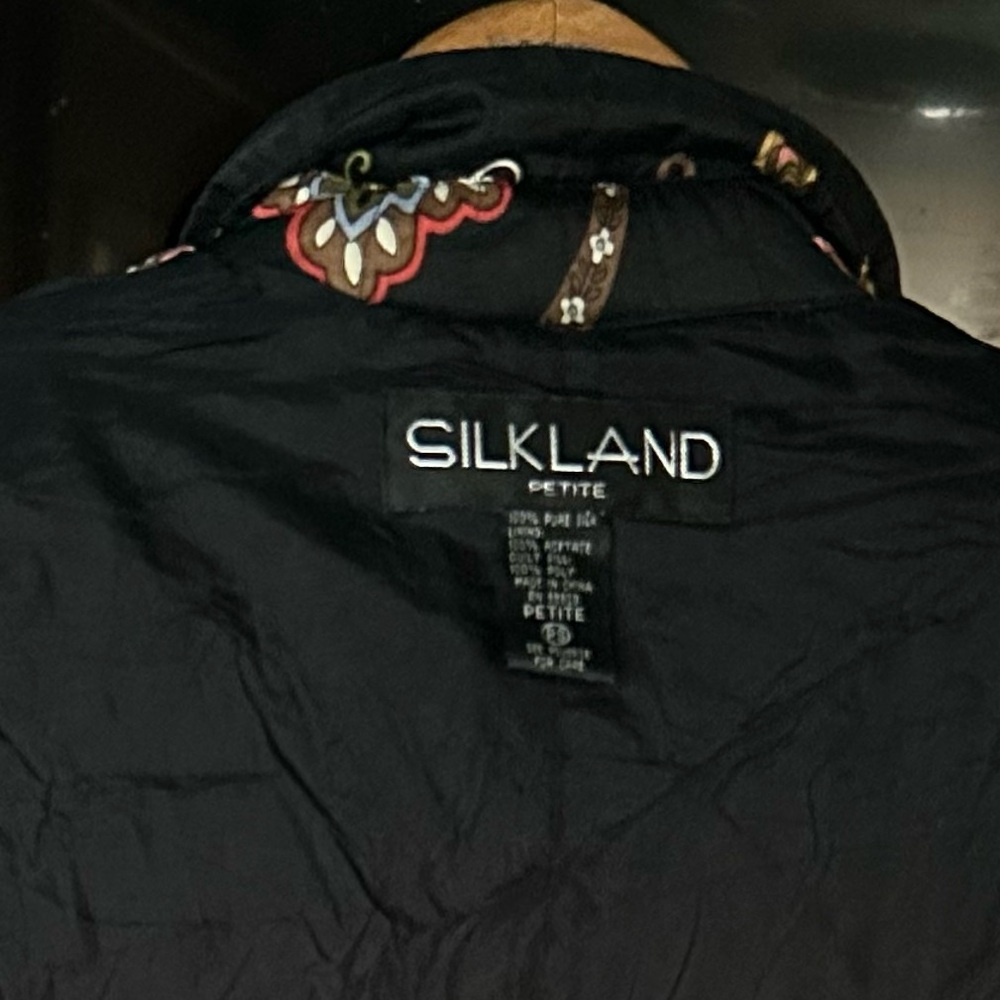 Quilted Silk Artisan Jacket Small Petite Black Floral Coat Boho Quiet Luxury - Picture 3 of 8